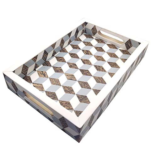 LEATHERVINES Handmade Bone Wood Inlay Serving Tray for Fruit Coffee Table Tray Vanity Tray Organizer for Kitchen Storage Display Charger Plates, Size: 12x8 Inch