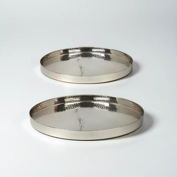 LEATHERVINES Hammered Silver Serving Tray Handmade Charger Plates Set of 2 (1 Piece - 14.5" and 1 Piece - 12.5")