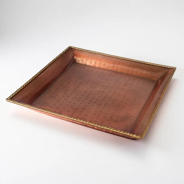 Hammered Copper Finish Serving Tray and Platter - Metal Tray for Appetizers, Silver Serving Tray - Copper Plated Platters 26x26 cm