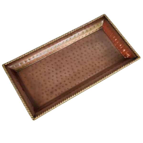 Hammered Copper Finish Serving Tray and Platter, Stainless Steel Tray for Appetizer, Silver Serving Tray - Chrome Platters Food Tray (Rectangular) 30x16 Cms