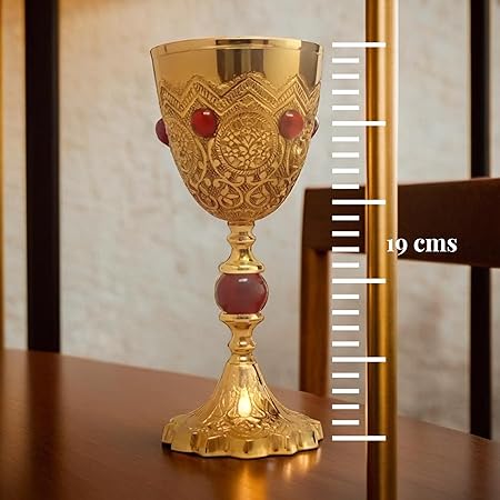 Golden Brass Chalice Cup – Elegant Gold Goblet, Medieval Wine Goblet for Party Celebrations, Premium Chalice Goblets & Brass Glass for Timeless Decor 8.5 Oz, 7.5 Inch