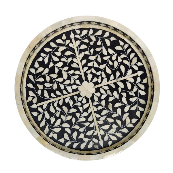 Bone Inlay Serving Tray Wood Lap Tray Coffee Table Ottoman TraymLuxury Decorative Handmade Eating Tray 13.3 Inch