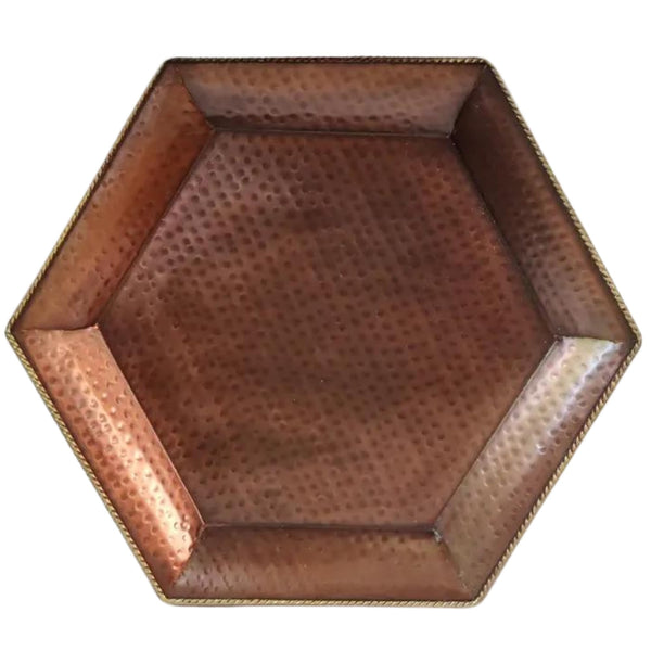 LEATHERVINES Copper Finish Serving Tray Hexagon Platters - Stylish and Durable Decorative Serving Platters for Parties, Breakfast, Dinner, and Home Décor 16x15 Inch