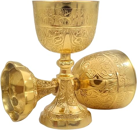 REPLICARTZ Gold Brass Chalice Goblet: Altar-Ready Communion Cup Medieval & Gothic Style Harry Potter-Themed Large Church Catholic Decorative First Communion Caliz Pack of 1 230 ml Capacity