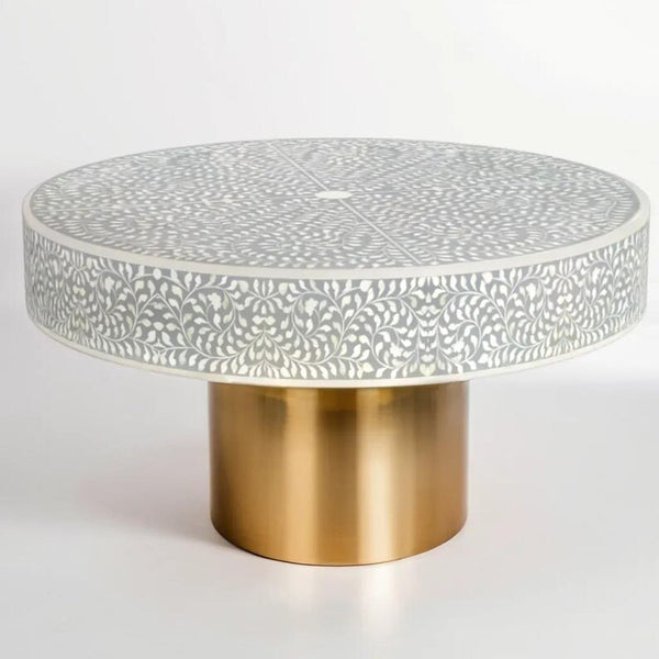 Mother of Pearl Inlay Floral Design Coffee Table White, Mother of Pearl Inlay Floral Design Center Table White